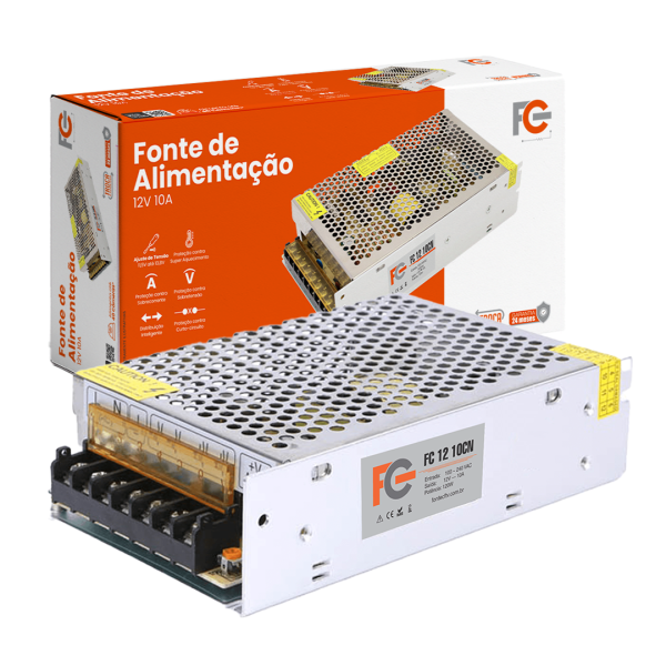 FONTE DE ALIMENTAÇÃO C/ PROT. 12V 10A C/ TB